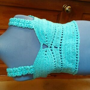 Handmade crochet turquoise summer top